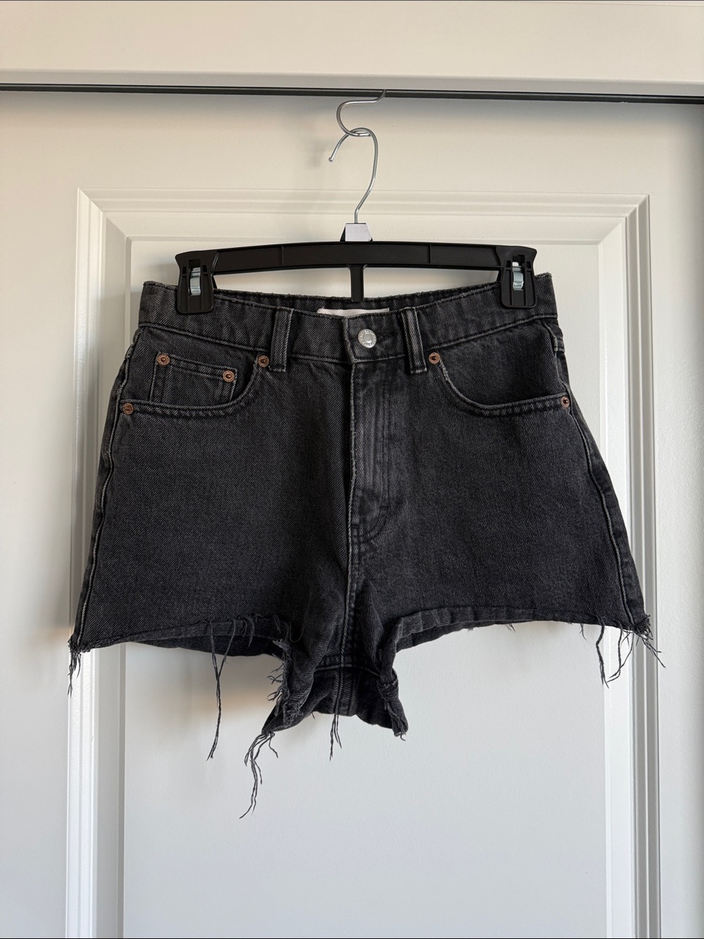 Topshop Jean Shorts Black Distressed High-Rise Denim Summer Beach